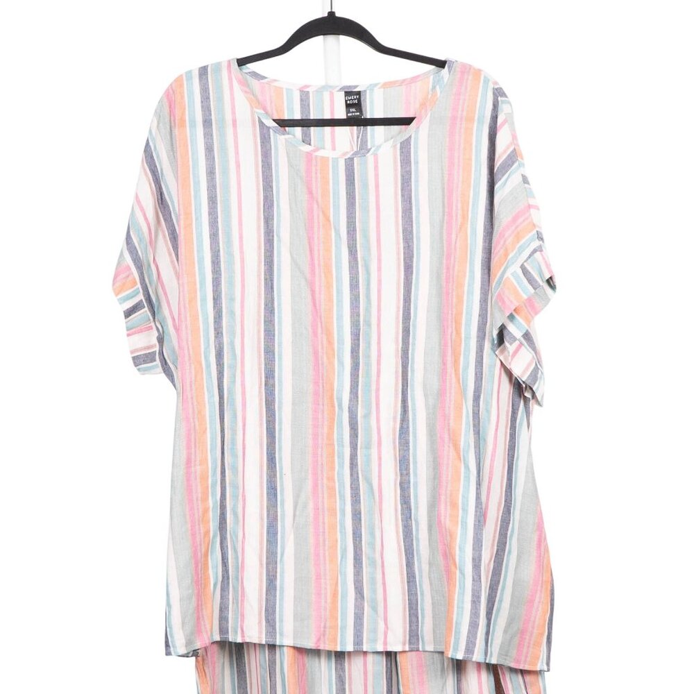 Emery Rose Pajama Lounge Set 5XL Womens NEW Striped Short Sleeve Cream Pink Blue - Picture 2 of 11